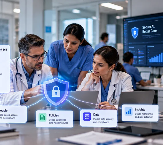 Healthcare and governance concept representing secure Microsoft 365 Copilot deployment