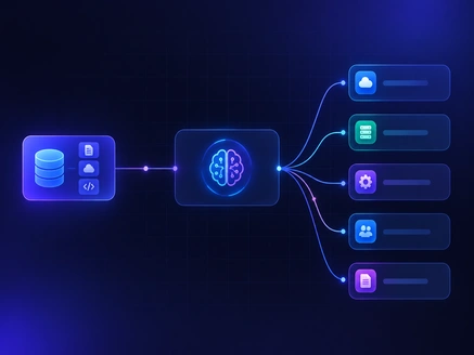 Diagram of an integration layer connecting an LLM to CRM, ERP, SaaS platforms, workflows and enterprise data